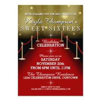Sweet 16 Glamorous Red Carpet Party Invitations