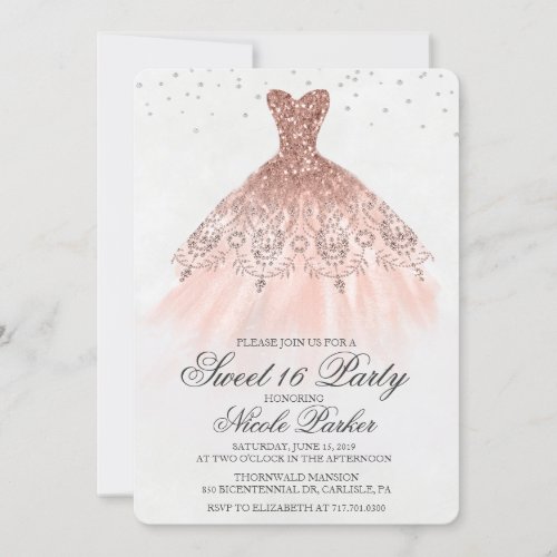 Sweet 16 Glitter Dress Diamond Invitation