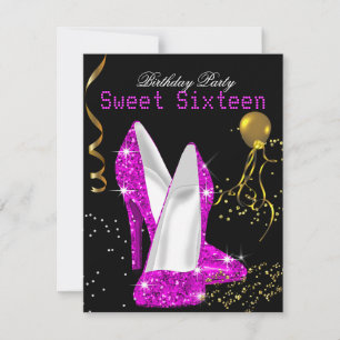 Sweet 16 Glitter Hot Pink Gold Celebration Invitation