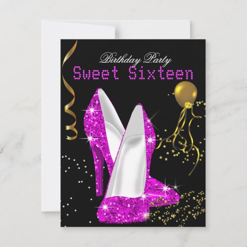 Sweet 16 Glitter Hot Pink Gold Celebration Invitation