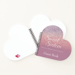 Sweet 16 Glitter Ombre Guest Heart Notebook