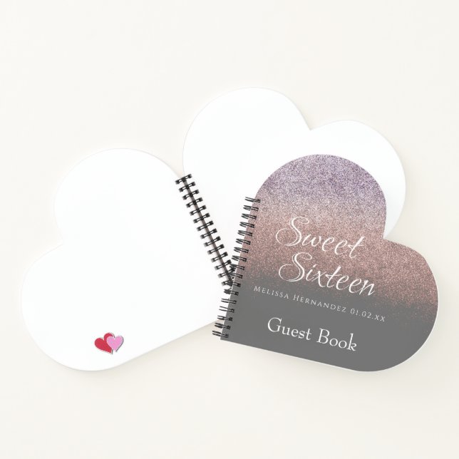 Sweet 16 Glitter Ombre Guest Heart Notebook (Inside)