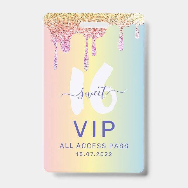 Sweet 16 Glitter Pastel Shades Birthday Invitation Badge (Front)