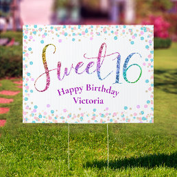 Sweet 16 Glitter Rainbow Confetti Birthday Yard Sign