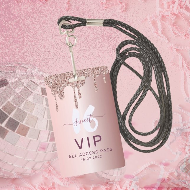 Sweet 16 Glitter Rose Gold Birthday Invitation Badge (Creator Uploaded)