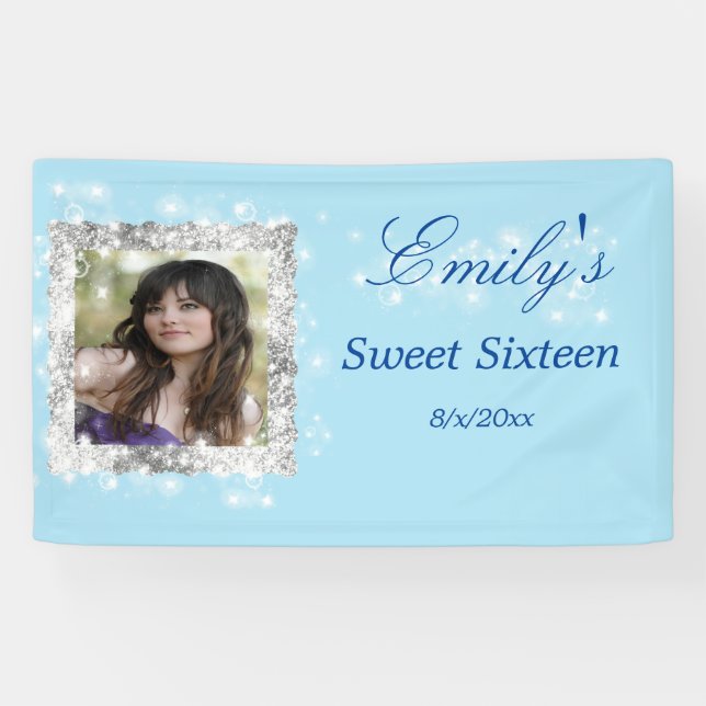 Sweet 16,  Glitter, Sparkle, Custom Banner (Horizontal)