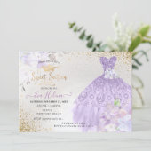 Sweet 16 Glitters Gown Dusty Purple Lilac Gold Invitation (Standing Front)