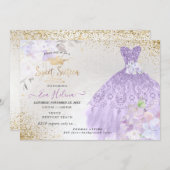 Sweet 16 Glitters Gown Dusty Purple Lilac Gold Invitation (Front/Back)