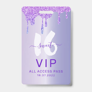 Sweet 16 Glittery Purple Drips Birthday Invitation Badge