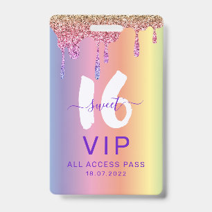 Sweet 16 Glittery Rainbow Birthday Invitation Badge