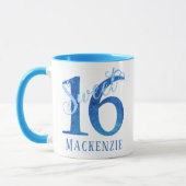 Sweet 16 | Glitzy Blue Glam Typography Name Mug (Left)