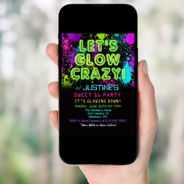 Sweet 16 Glow Party Birthday Invitation (Front Digital)