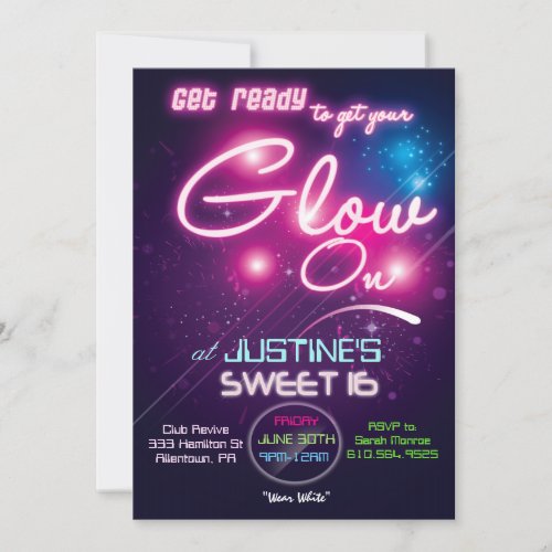 Sweet 16 Glow Party Eighties 80s Invitation - Glow Party Glow in the Dark Party Invitation