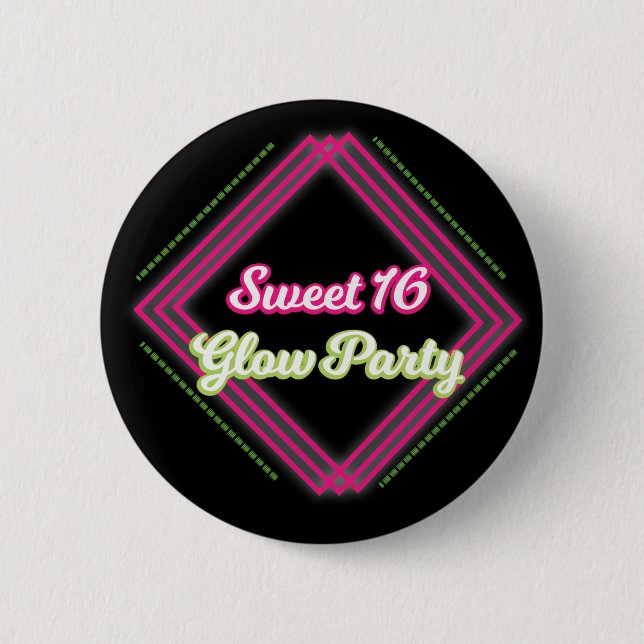 Sweet 16 Glow Party Favor Button Pins (Front)