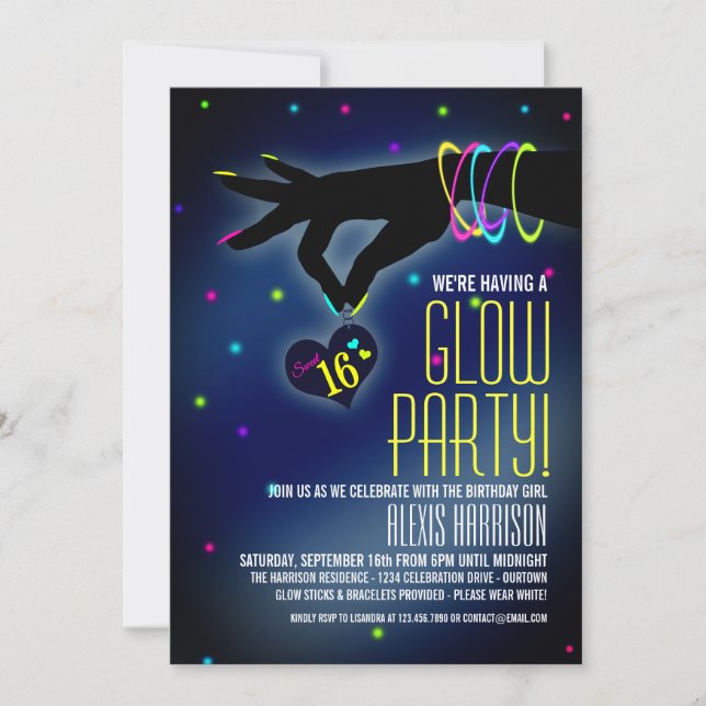 Sweet 16 Glow Party Invitations (Front)