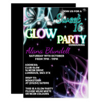 Sweet 16 Glow  party Invitations