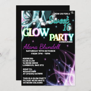 Sweet 16 Glow party Invitations