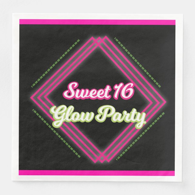 Sweet 16 Glow Party Paper Dinner Napkins (Front)