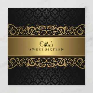 Sweet 16 | Gold & Black Damask Invitation