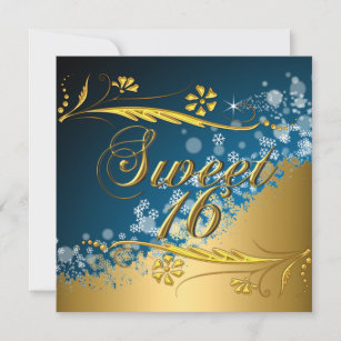 Sweet 16 Gold Blue Elegant Invitation