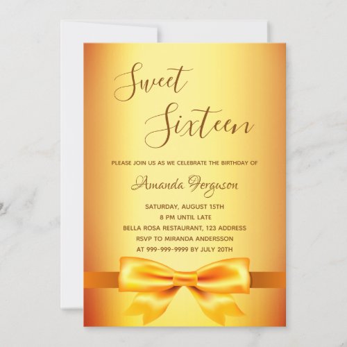 Sweet 16 gold bow typography stylish invitation