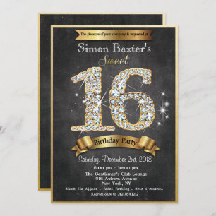Sweet 16 Gold Diamond Birthday Invitation