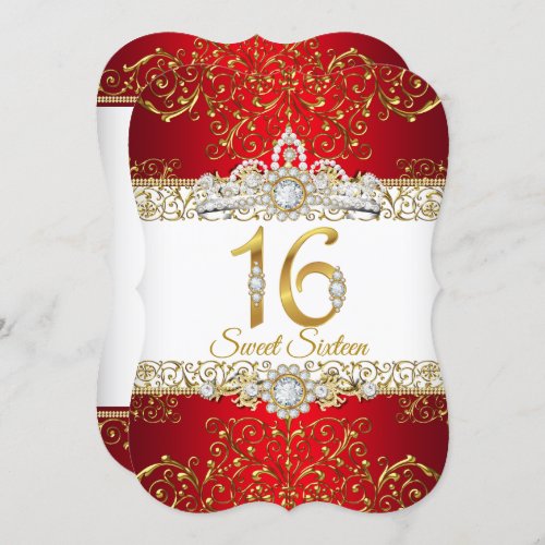 Sweet 16 Gold Diamond Red Glamour Birthday Invitation