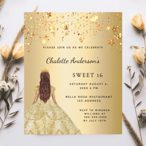 Sweet 16 gold dress stars invitation
