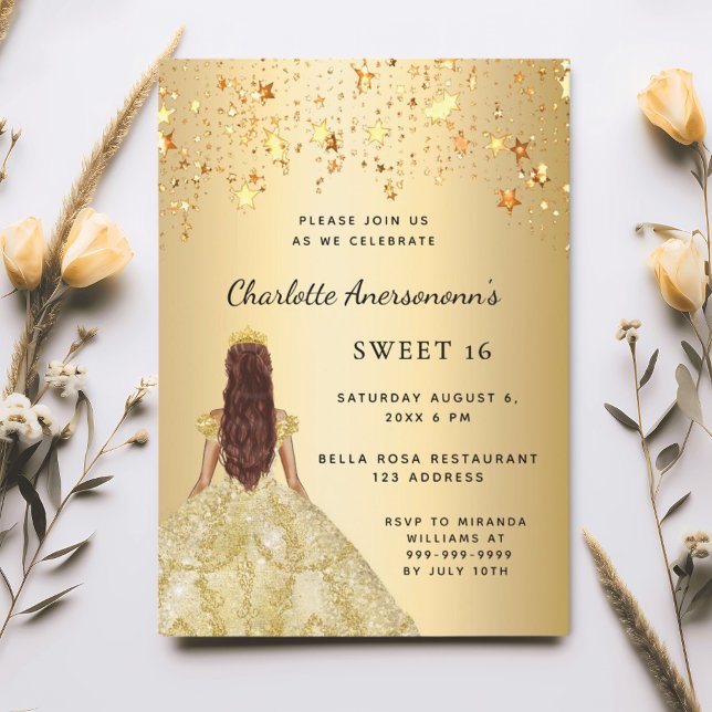 Sweet 16 gold dress stars invitation (Creator Uploaded)