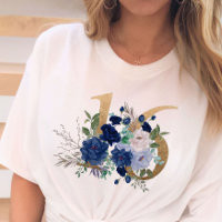 Sweet 16 Gold Floral Number 16 Blue Rose