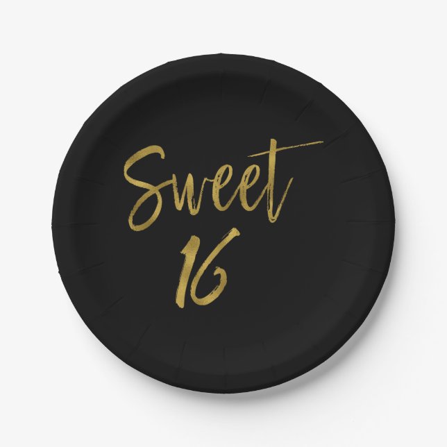 Sweet 16 Gold Foil Birthday Paper Plates (Front)