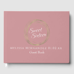 Sweet 16 Gold Foil Luxury Circular  Birthday Blush Guest Book