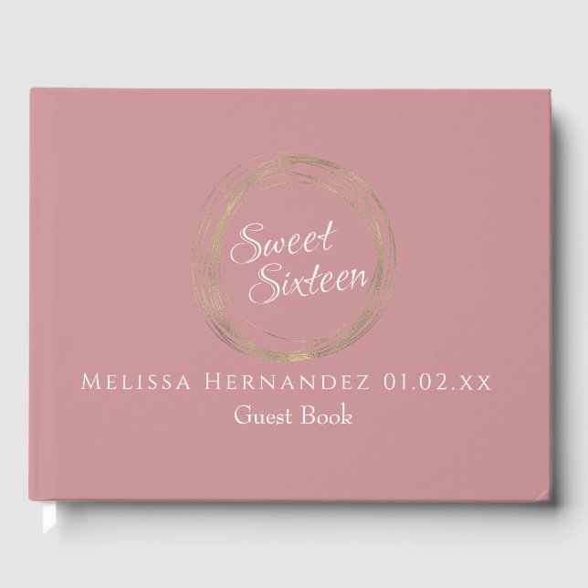 Sweet 16 Gold Foil Luxury Circular  Birthday Blush Guest Book (Front)