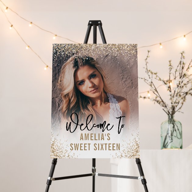 Sweet 16 Gold Glitter Cake Topper – Doppelseitig Glitzernd, Aus Acryl, Ca. 13x13 Cm, Made In USA