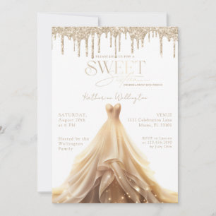 Sweet 16 Gold Glitter Drips Champagne Dress Invitation