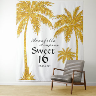 Sweet 16 Gold Glitter Photo Booth Tapestry