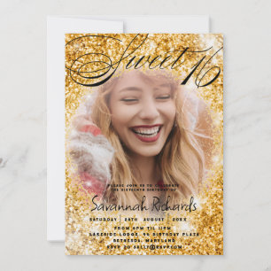 Sweet 16 Gold Glitter & Photo Party Invitation