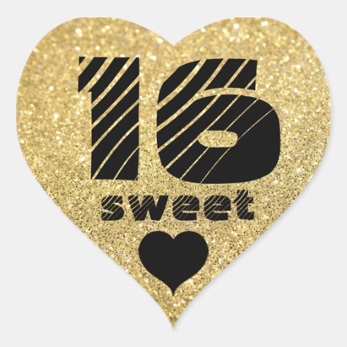 Sweet 16 Gold Glitter Sparkle Heart Sticker