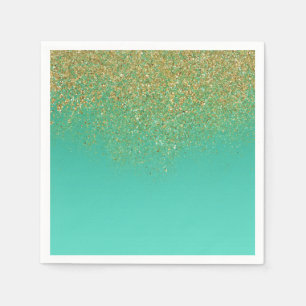 Sweet 16 Gold Glitter & Teal Birthday Party Paper Napkins