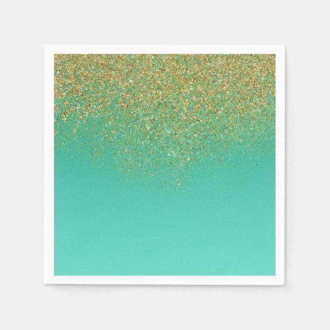 Sweet 16 Gold Glitter & Teal Birthday Party Paper Napkins (Front)