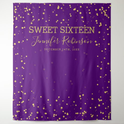 Sweet 16 Gold  Purple Glitter Dots Backdrop