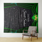 Sweet 16 Gold Rose Green Curtain Black Glitter