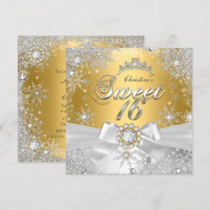 Sweet 16 Gold Silver Princess Winter Wonderland Invitation