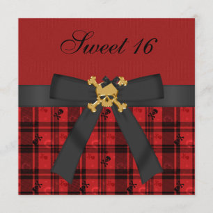 Sweet 16 Gold Skull Black & Red Party Invites