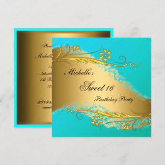 Sweet 16 Gold Teal Elegant Invitation