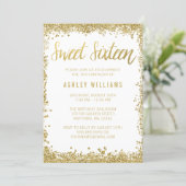 Sweet 16 Gold White Faux Glitter Birthday Invitation (Standing Front)