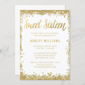 Sweet 16 Gold White Faux Glitter Birthday Invitation (Front/Back)