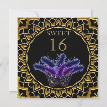Sweet 16 Golden Masquerade Party Invitation by StarStruckDezigns at Zazzle