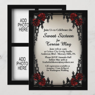 Sweet 16 Gothic Red Rose with Four Photos Area Invitation
