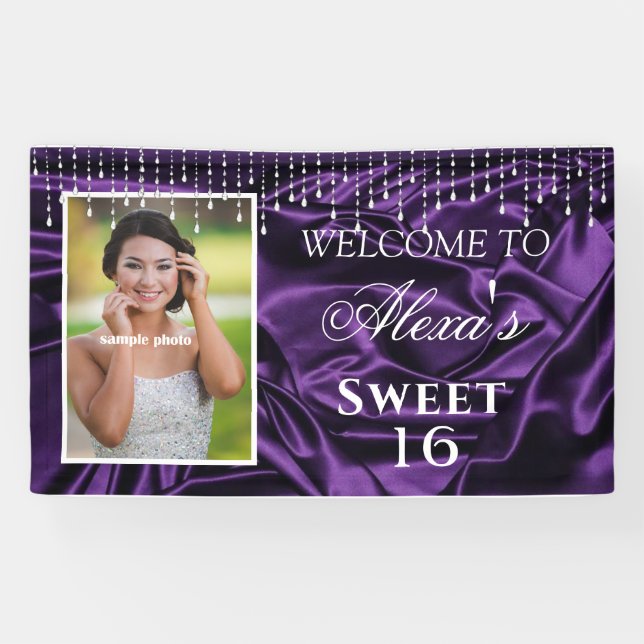 Sweet 16 Graduation Purple Satin Diamond Strings  Banner (Horizontal)
